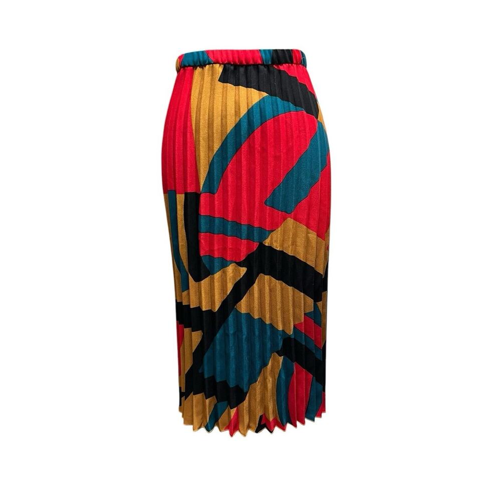 D&co Accordion Pleats Mod Retro 70’s Pattern MIDI Skirt Elastic Waist SZ L